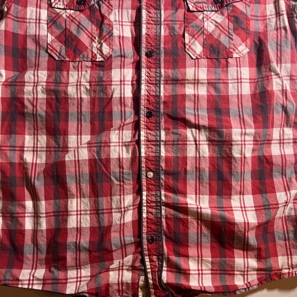 Buffalo David Bitton Men Large Red Plaid Button Down Pocket (K) - Picture 2 of 7